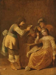Jugadores de cartas con mujer fumando una pipa, 1630-47